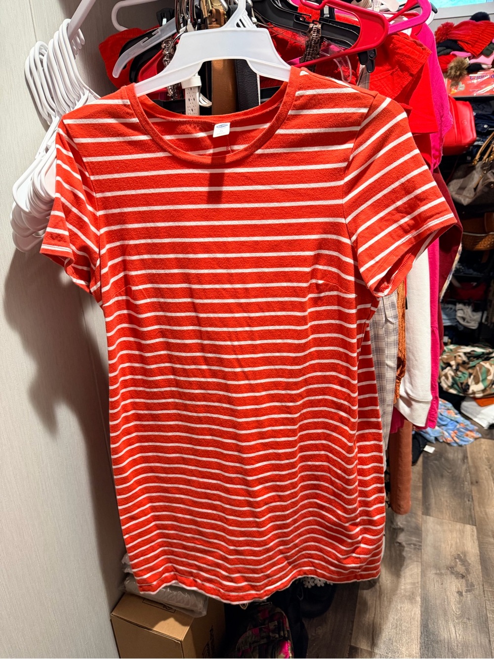 Orange & White Striped Tee Dress